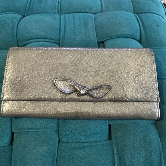 Miu Miu Handbags - Miu Miu Metallic Silver Bow-Trim Continental Wallet